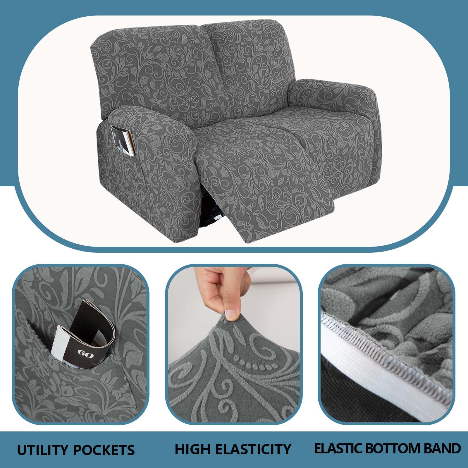 LiveGo Recliner Chair Cover Stretch Jacquard Slipcover for 1, 2, 3 Seater Recliners - Image 2