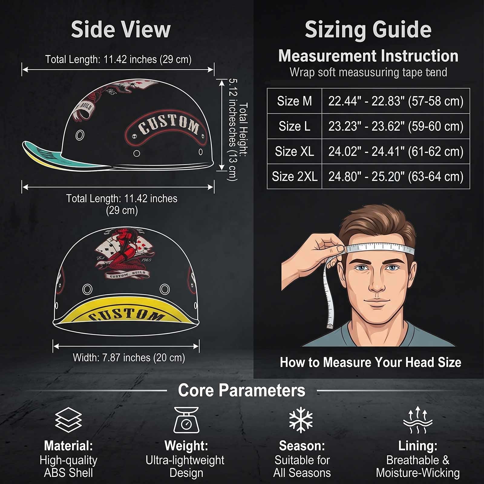 Retro kask motocyklowy styl czapki z daszkiem, ECE 22.06 zatwierdzony, lekka powłoka ABS z wentylacją, oddychająca podszewka, unisex na drogę miejską i wiejską, M-2XL (57-64 cm)
