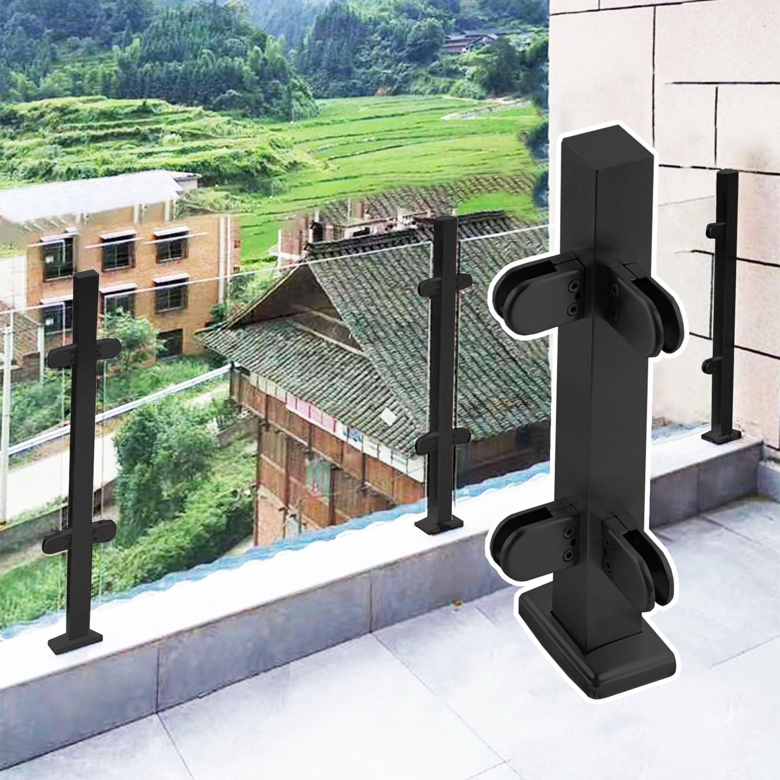 Sistema de postes de barandilla de vidrio de 100 cm para conector de escaleras externas