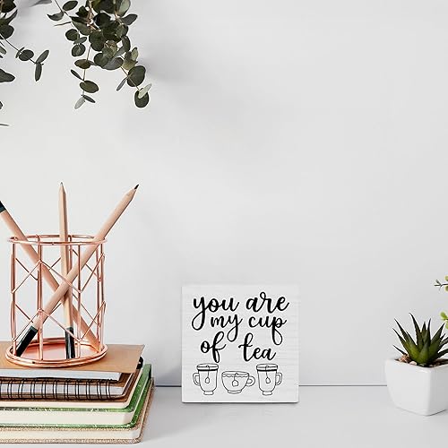 Miniatura 4 de Letrero de madera con texto en inglés You are My Cup of Tea Box para decoración de escritorio romántica para el hogar, cocina, estante de cocina,