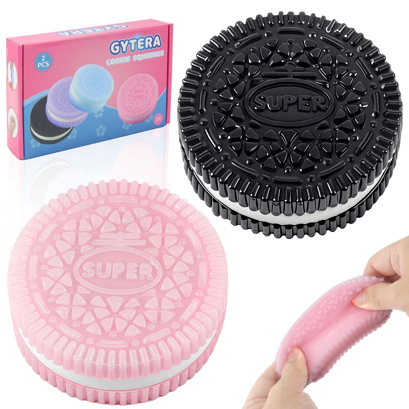 Gytera 2 Packs Sticky Cookie Squishies Fidget Toys Adults, Squeeze Toys Sensory Toys for Kids with Autism, Stress Balls for Adults Fidgets Birthday Gifts Party Favors for Kids(Pink Black)