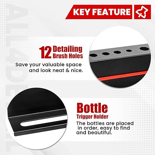 Miniatura 4 de ALL4DETAIL Soporte para cepillos de detalles, soporte multifuncional para montaje en pared, para detallar el automóvil, 12 agujeros, cepillos para