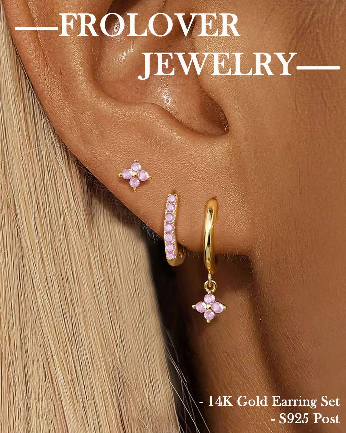 3 Pairs Gold Hoop Earrings Set for Women, Hypoallergenic 14K Gold Plated Huggie Earrings Stacks for Multiple Piercing Dainty Stud Earring Cartilage Birthstone Earring Women Jewelry Gift - Image 2