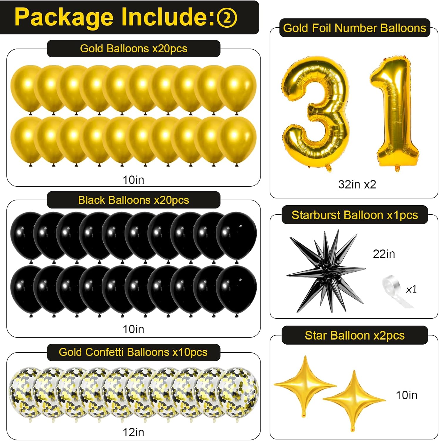 Black and Gold 31st Birthday Decorations for Men Women, Gold Party Decorations include Happy Birthday Banner, Tablecloth, Fringe Curtains, Star Foil Balloons for 31st Birthday Decorations - Image 3