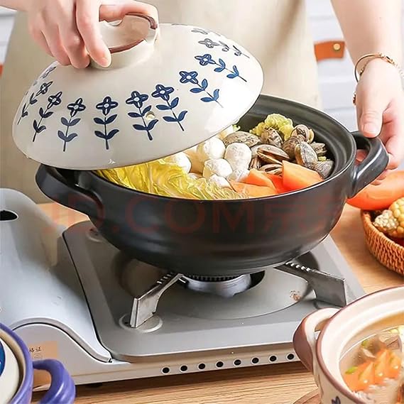Ceramic Casserole, Japanese Clay Pot Donabe Stone Rice Pot with Lid, Earthen Pot Stockpot Ceramic Casserole Cooker Healthy Cookware Stove Pot Soup Hot Pot