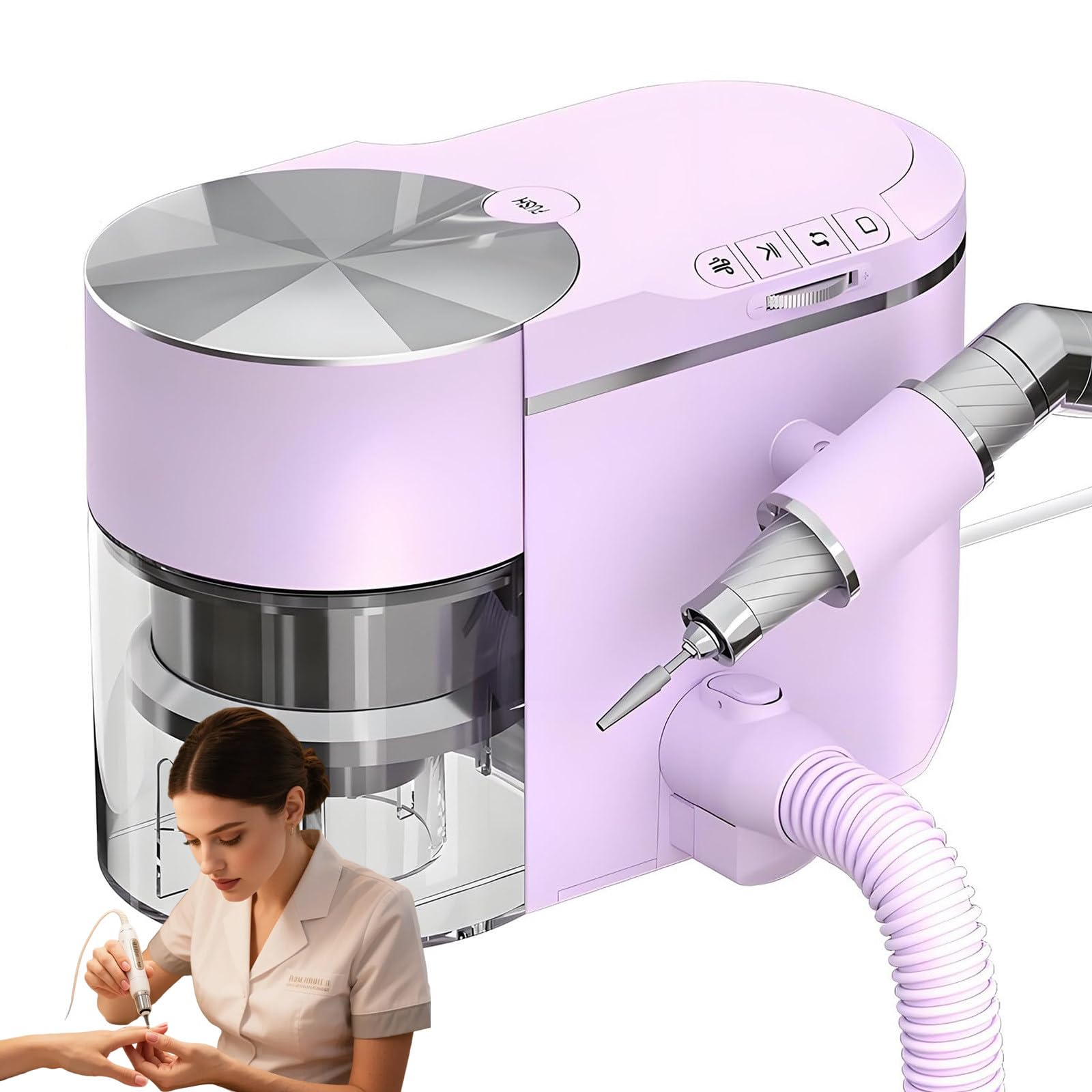 Sunseota 2-in-1 Professional Nail Drill and Dust Collector, Nail Dust Extractor, Portable Nail Polisher with Extension Hose,Adjustable Suction,≤68db Low Noise,Adjustable Grinding Direction Purple
