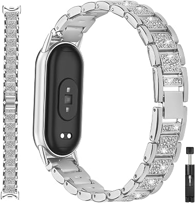 Metal Bands Compatible with Xiaomi Mi Band 10/9/8 Women Men,Adjustable Stainless Steel Sport Strap Wristband Watch Straps Fit for Mi Band 10 smartwatches