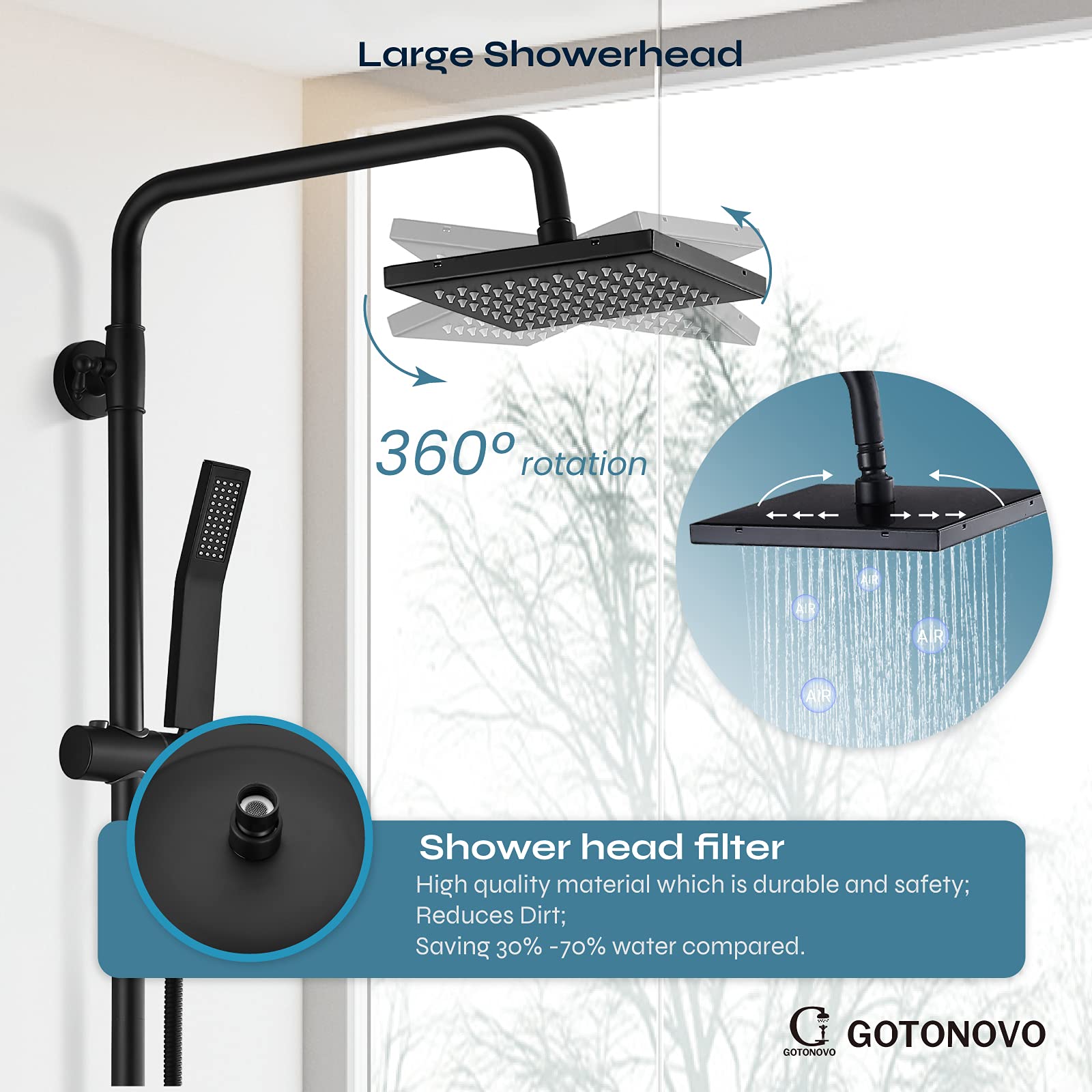 Matte Black Exposed Shower System Set 8 Rain Shower Single HandleTriple