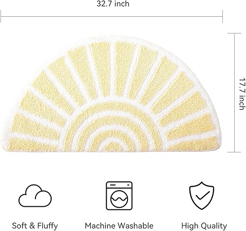 Miniatura 2 de TRUEDAYS Alfombra de baño beige, medio círculo, bonita alfombra de baño bohemia, suave y esponjosa, absorbente de agua, lavable a máquina