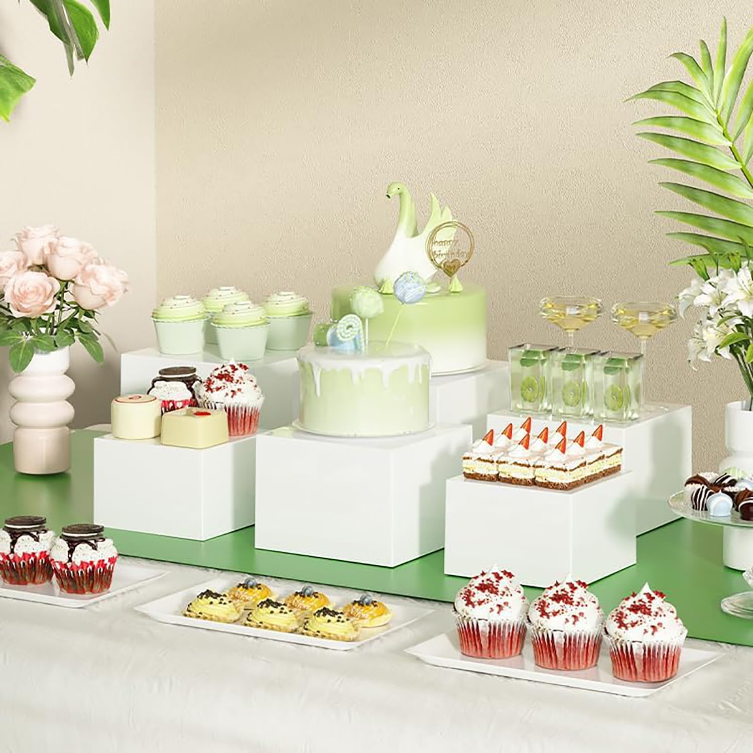 8 Piezas Soportes para Buffet,Cubos Acrilicos Blancos con Base Hueca,para Buffets,Bodas,Cumpleaños,Fiestas