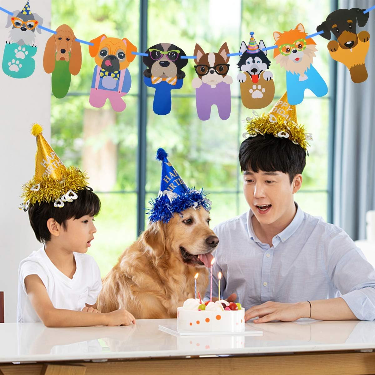 PartyToko Dog Happy Birthday Wreath Dog Face Birthday Paper Decoration Pet Portrait Bday Banner Theme Party Supplies Baby Shower Party 1pcs 4