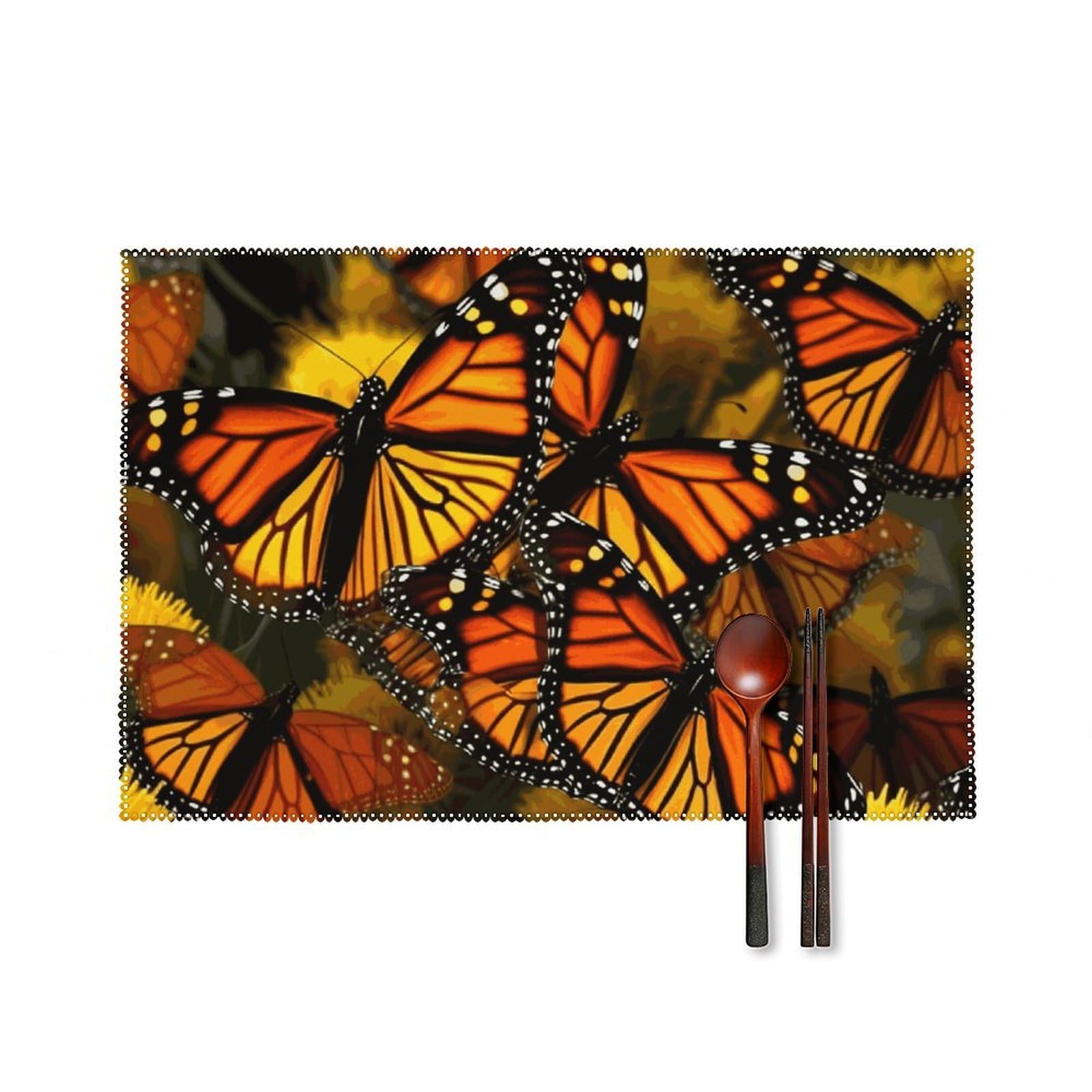 Set de 6 napperons papillon monarque 30x45 cm antidérapants pour table
