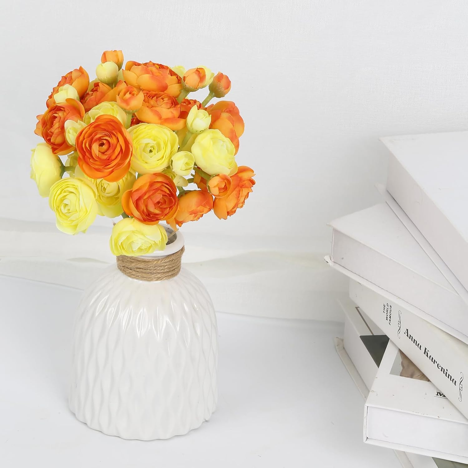 IPOPU Artificial Ranunculus Silk Flowers with Stems 12PCS Mini Fake Flowers for DIY Wedding Bouquet Bridal Shower Decorations Floral Filler Flowers Centerpieces (Orange Yellow) - Image 3