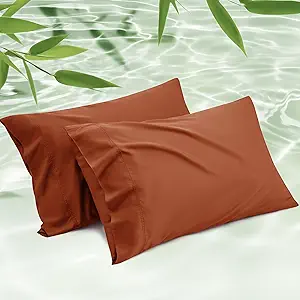 Bedsure Cooling Pillow Cases Standard Size, Rayon Derived from Bamboo Standard Pillowcases Set of 2, Breathable & Silky Soft Bedding Pillow Covers with Envelope Closure, Burnt Orange, 20x26 Inches