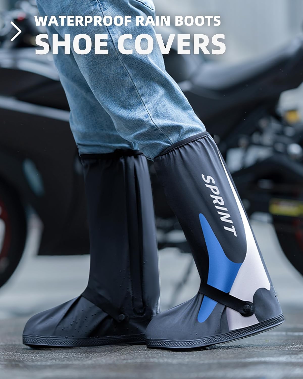 Waterproof Shoe Covers with Reflector for Men and Women Reusable Rain boot Covers with Zipper Non-Slip Foldable image 2
