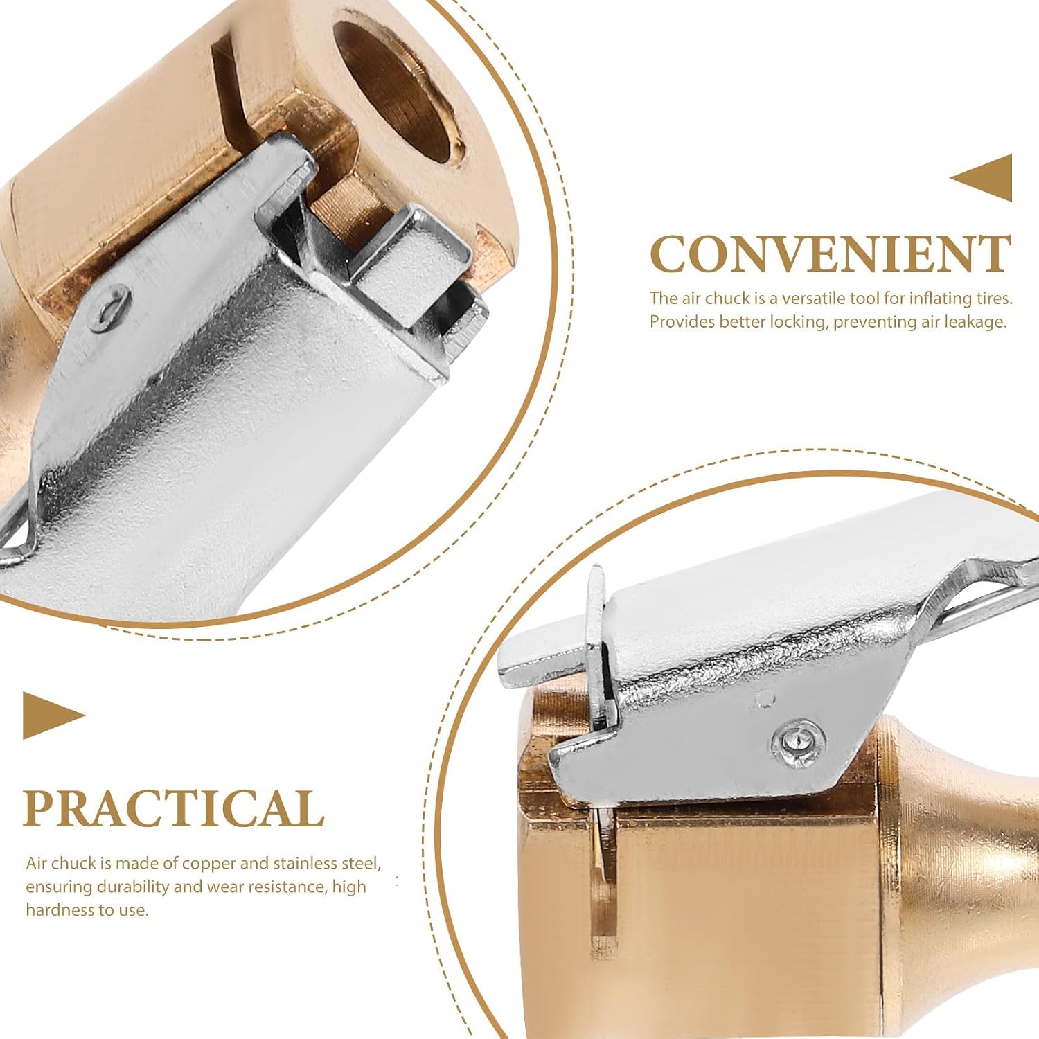 Locking Tire Air Chuck Quick Connect Copper Self-Locking Inflator Clip Heavy-Duty Tire Accessories for Car Air Compressor Inflation