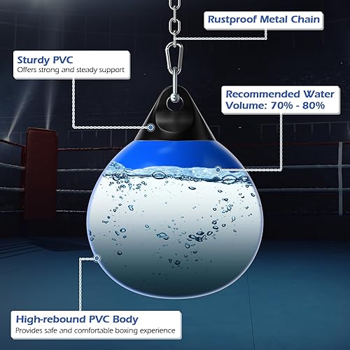Miniatura 3 de Goplus Bolsa de agua para agua, 21 pulgadas, 180 libras, 180 libras, 110 libras, saco de boxeo pesado con cadena de metal ajustable, manguera de