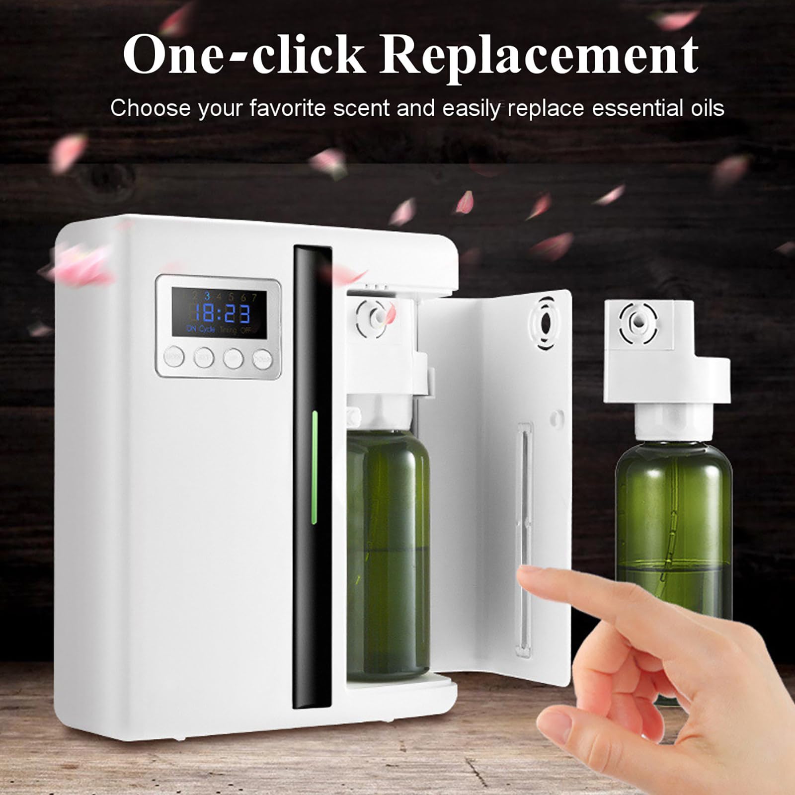 Difusor de aroma con control Bluetooth, capacidad de 160 ml, ventilador integrado, función de temporización, cobertura de 200-300 m³, ideal para uso doméstico, oficina y hotel