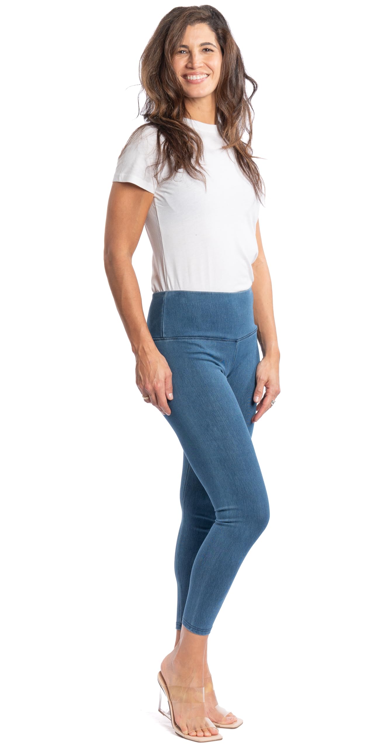 Intro Tummy Control Cintura Alta Pull On Algodón Spandex Legging - Azul - Small