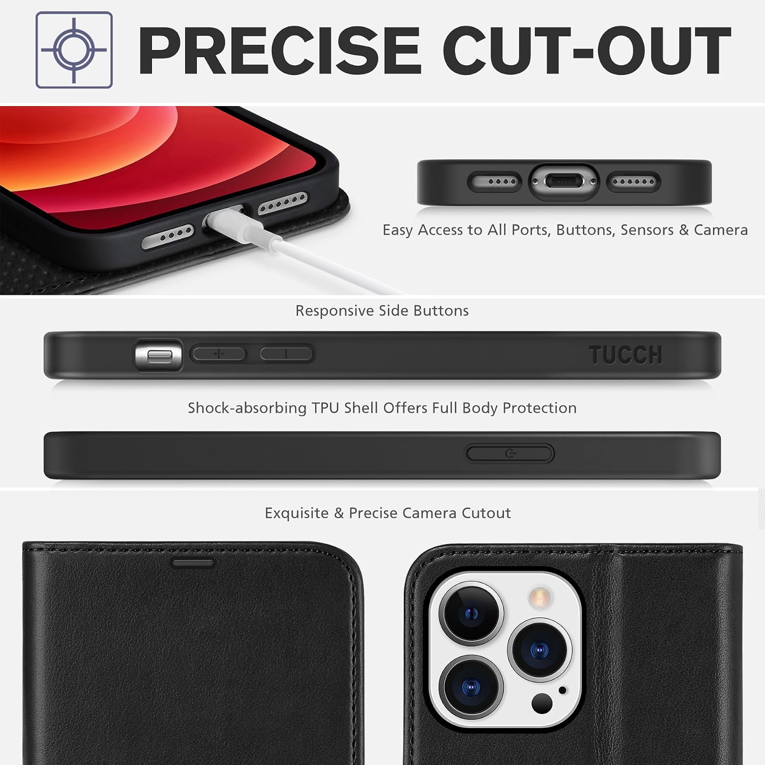 TUCCH Wallet Case Compatible with iPhone 12 Pro Max 5G 6.7", PU Leather Card Slot Kickstand [Protective TPU Interior Case], RFID Blocking Magnetic Flip Cover for iPhone 12 Pro Max 6.7", Black