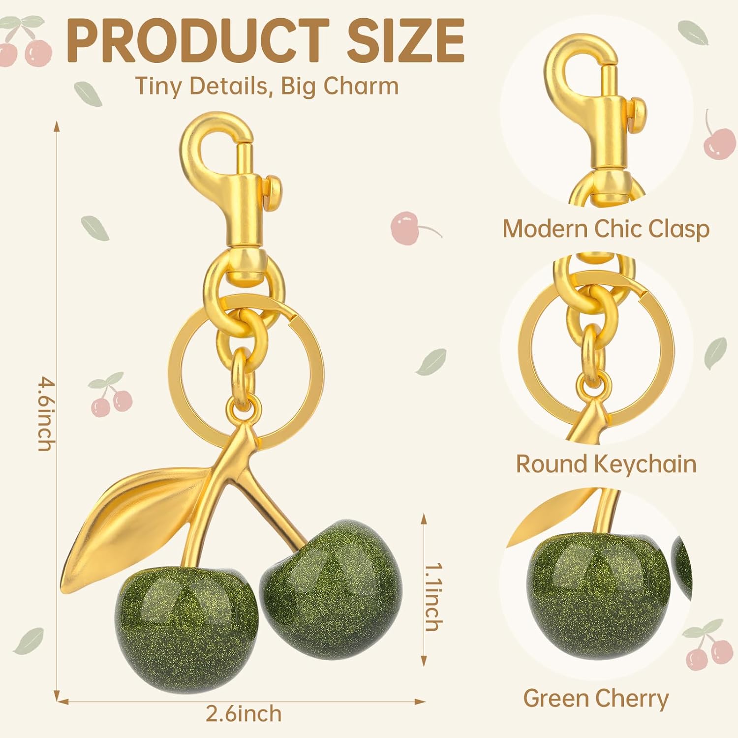 Cherry keychain,cute bag charms for purse and handbag accessories, gifts for women - Image 5