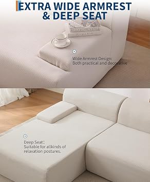 Aptliton 270cm Modular L-Shaped Boneless Sectional Sofa Beige Corner Sofa