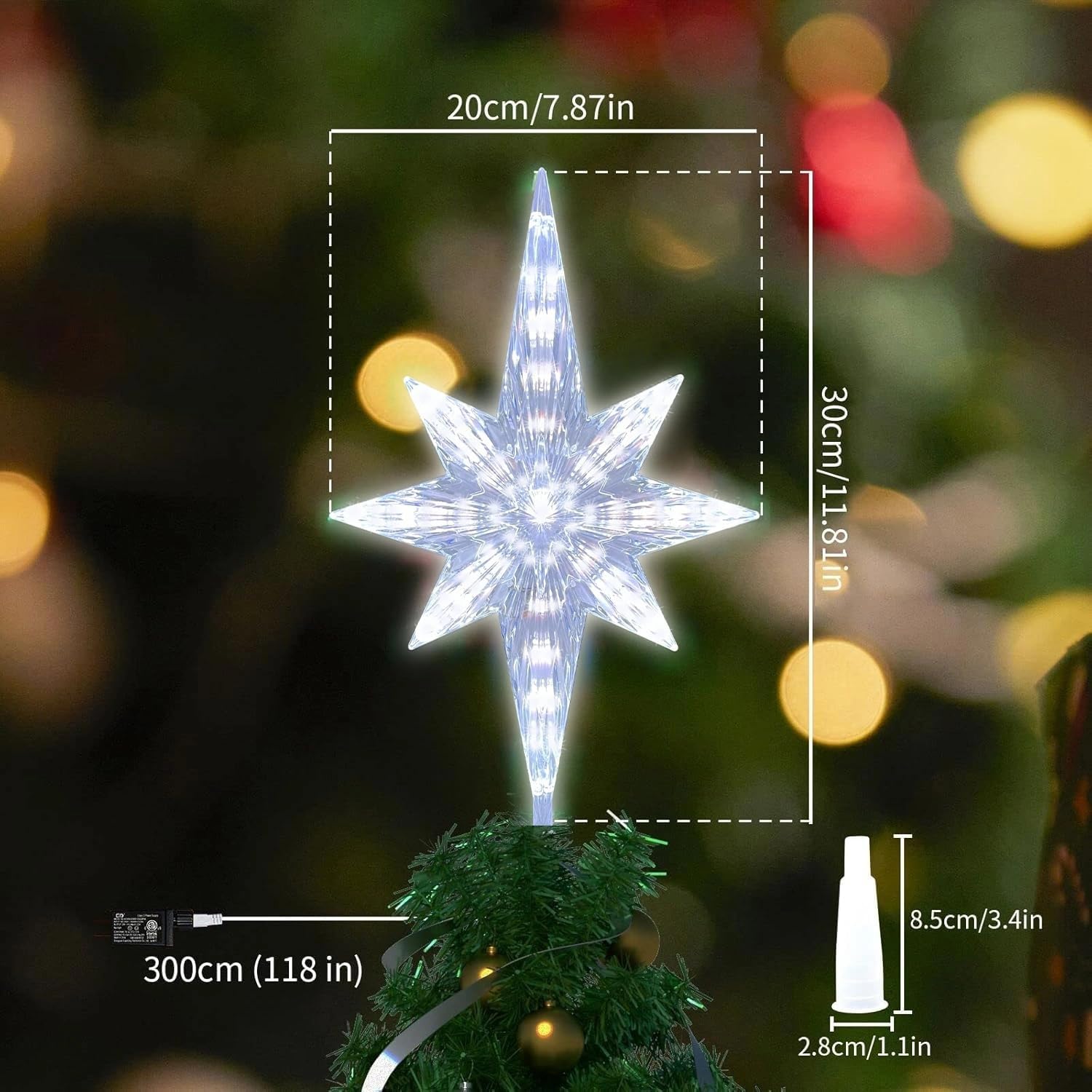 Christmas Tree Topper, Christmas Tree Toppers Star Decoration with White LED Lights for Christmas Holiday Home Fit for General Size Xmas Tree, 11.8 inch - Image 6