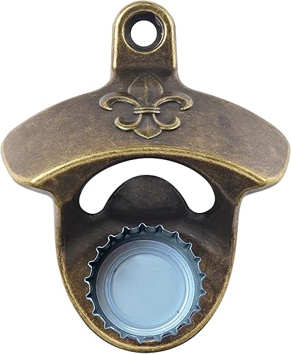 Abrebotellas magnético vintage montado en la pared Fleur De Lis Beer Cap Abridor con imanes Montable Bronce Antiguo