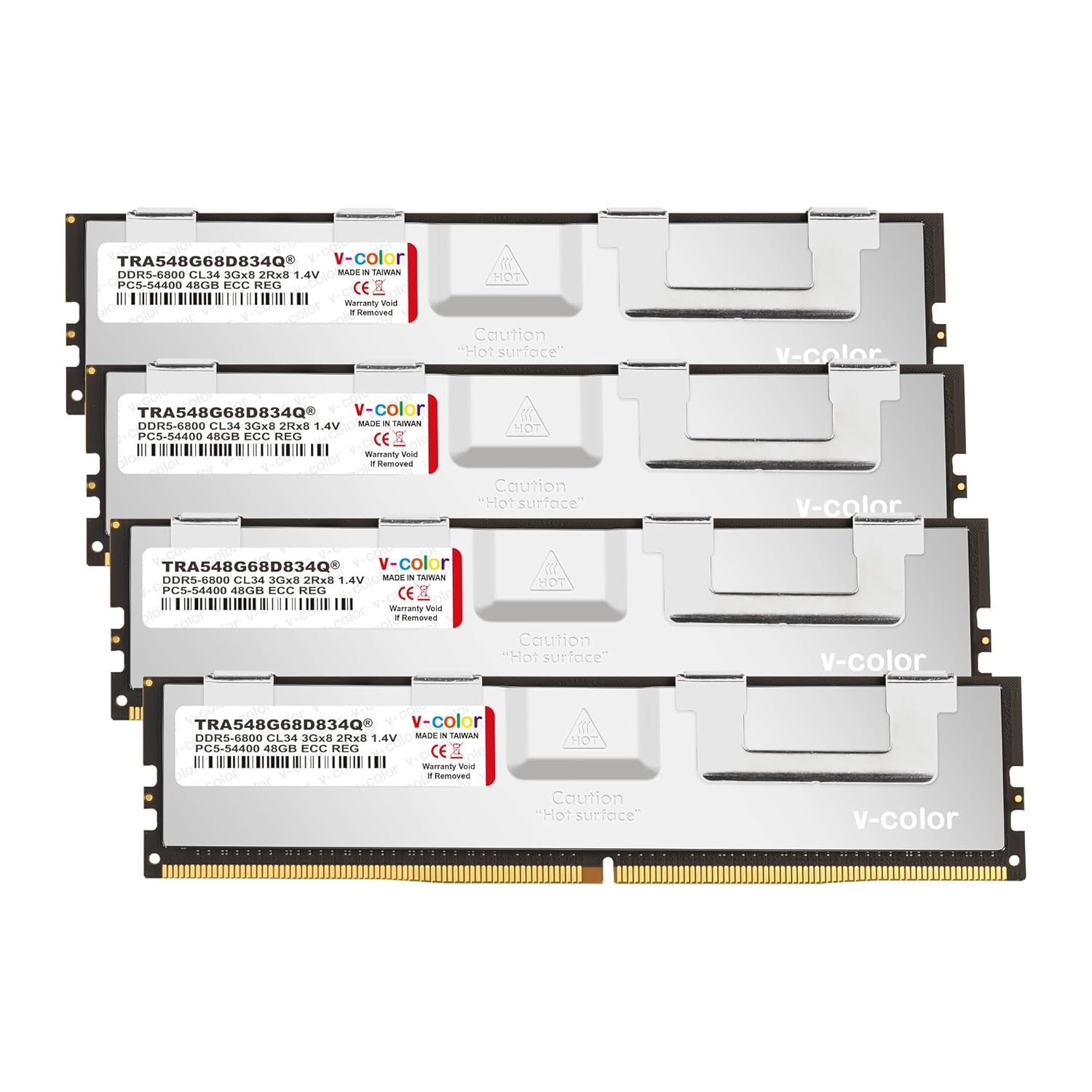 V-Color DDR5 192GB (48GBx4) 6800MHz CL34 3Gx8 2Rx8 OC R-DIMM (Overclocking ECC Registered DIMM) 1.4V Memory Ram for TRX50 Workstation (AMD Expo) (TRA548G68D834Q)
