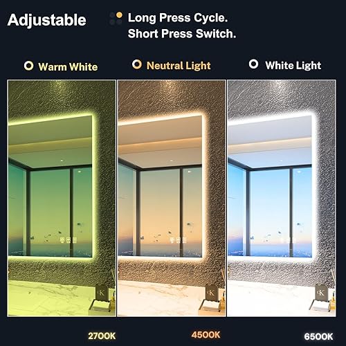 Miniatura 3 de Espejo de baño LED de 20 x 28 pulgadas, espejo de baño retroiluminado con luces, regulable continuamente, antivaho, a prueba de roturas, memoria,