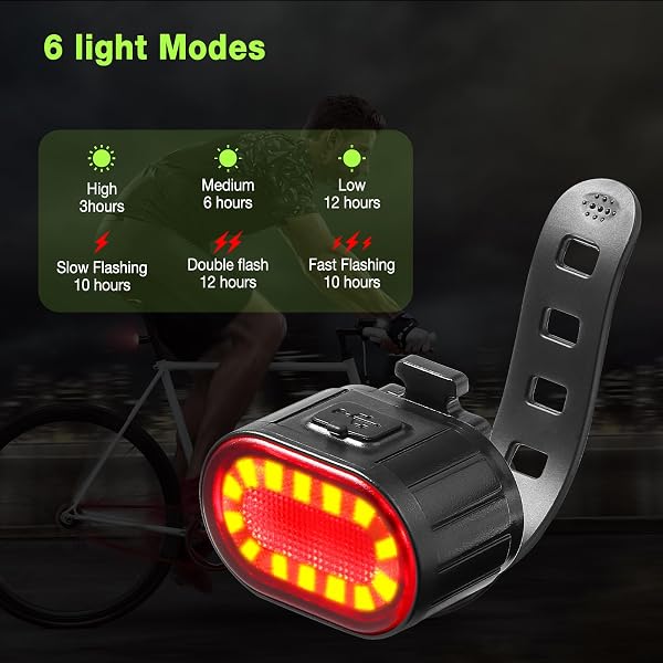 Oderra Lumiere Velo Avant et Arrière - Lampe Velo LED Puissante Rechargeable USB, 4/6Modes (Fixe/Stroboscopique) Étanche IPX4 - Autonomie Prolongée - pour VTT, Vélo, Skateboard - 5