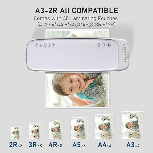Miniatura 4 de Máquina laminadora A3 de 13 pulgadas, laminadora térmica de escritorio 9 en 1, nunca atasca, 40 bolsas de laminación, recortadora de papel y