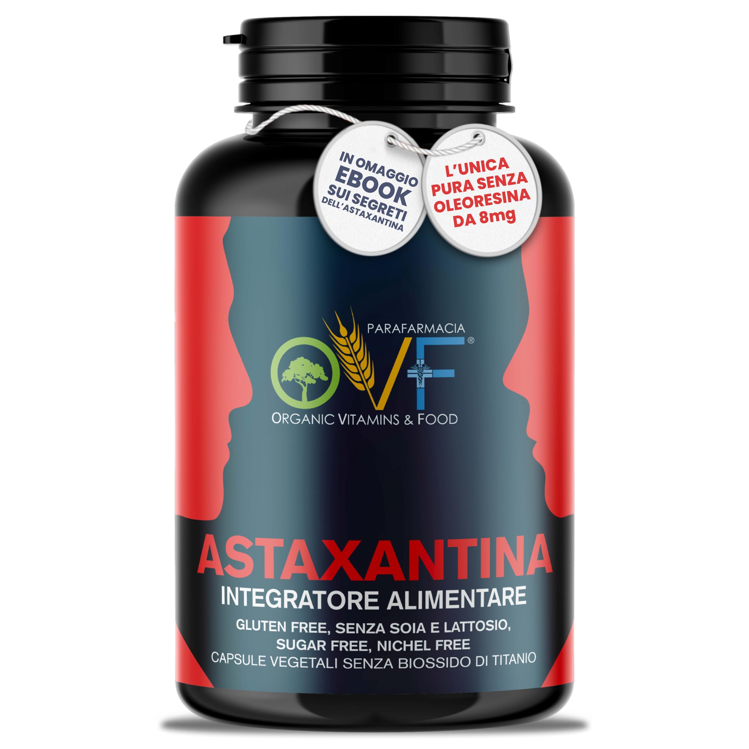 OVF, astaxanthine hautement dosée, 8 mg par capsule, antioxydant naturel de Haematococcus Pluvialis, végétalien et fabriqué en Italie, 90 gélules d'astaxanthine pendant 3 mois, protection contre le