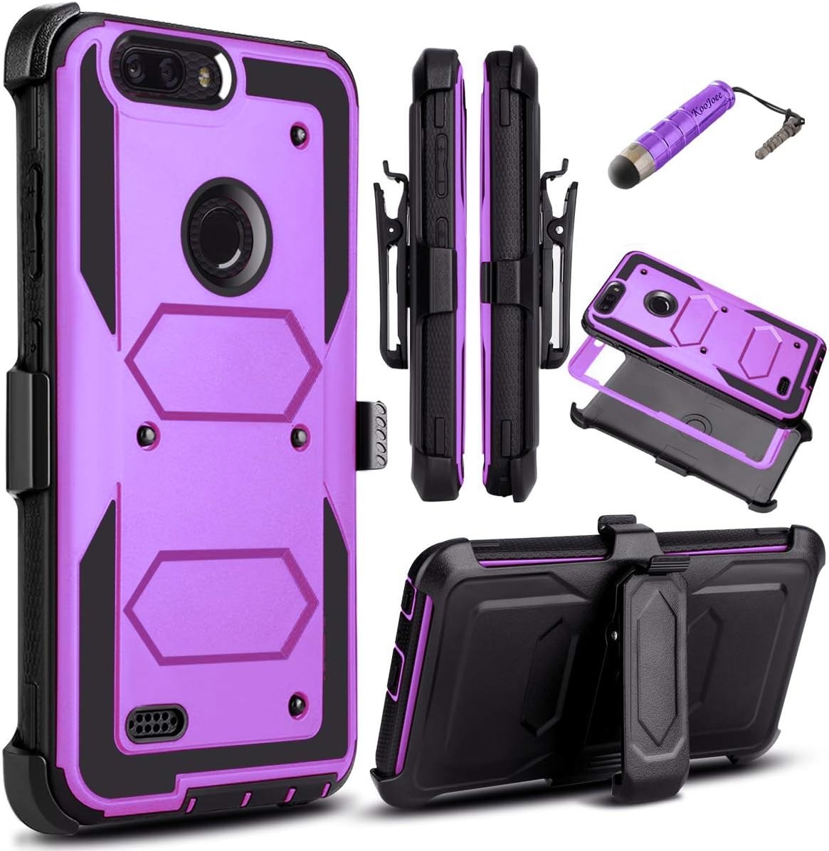 KooJoee Lilac Armor Defender Case Compatible with ZTE Blade Z MAX/Sequoia Z982/ZMax Pro 2, Heavy Duty Shockproof[Kickstand][Swivel Belt Clip] Full Body Rugged Holster with Built-in Screen Protector