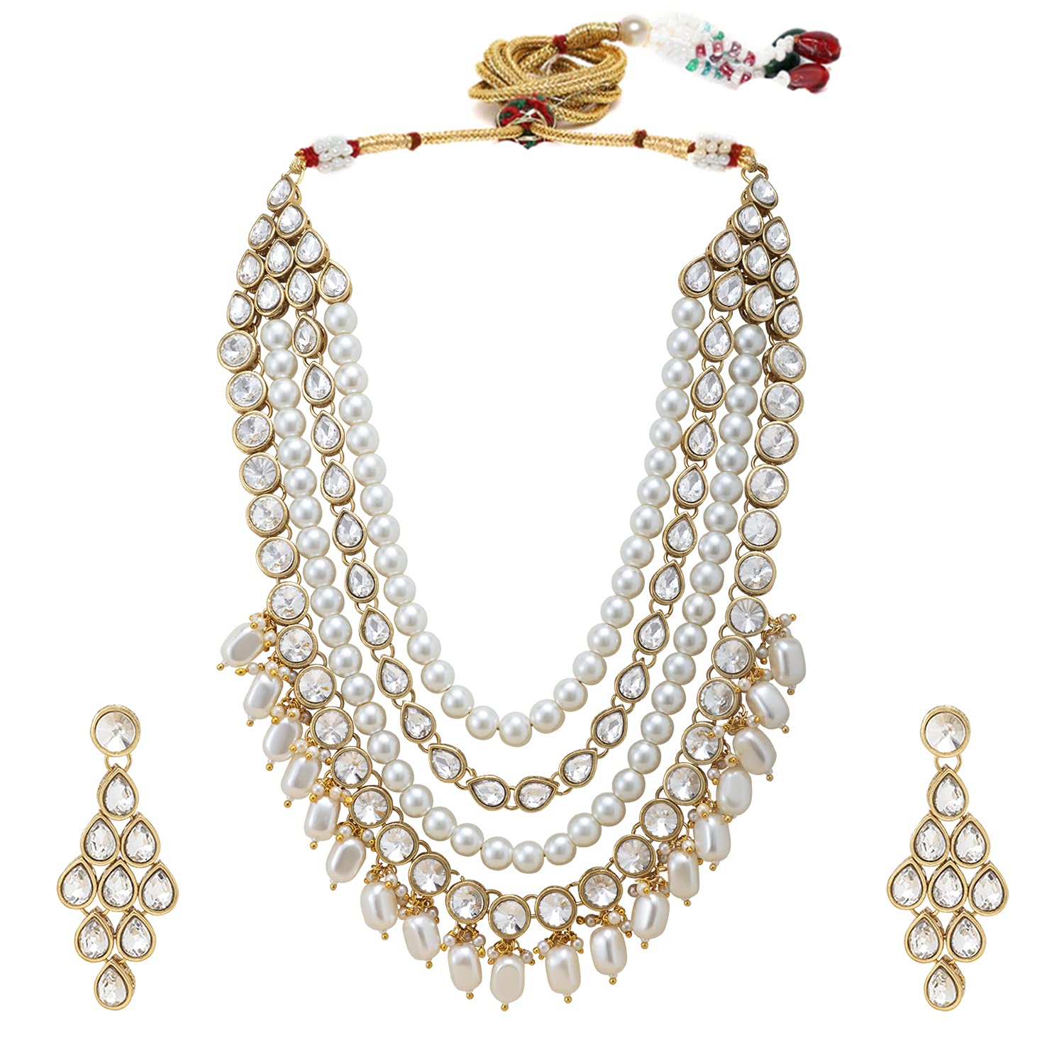 Peora White Gold Plated Kundan Long Necklace Earring Indian Traditional Jewellery Set for Women (B09C3T37BF) Amazon Price History, Amazon Price Tracker