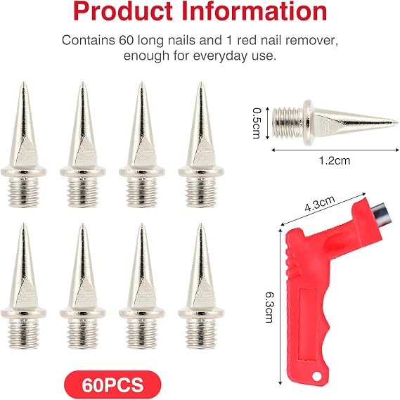 Cosswe 60pcs Cross Country Spikes and Stainless Steel Track Golf Shoe Spikes Athletic Metal Spikes with Spike Wrench, Replacement Spikes for Sprint Sports Short Running Track Shoes