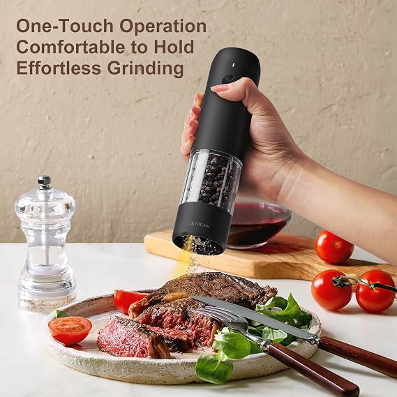 Ultrean Electric Salt and Pepper Grinder Set, Rechargeable,Matte Black