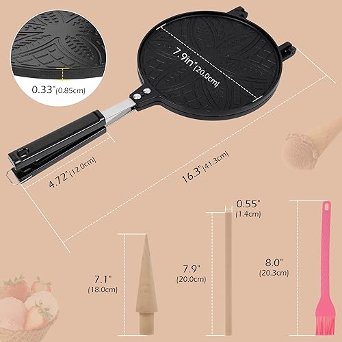 Miniatura 2 de Dyna-Living Máquina para hacer conos de gofres, máquina de cono de helado para el hogar, antiadherente, 7.9 pulgadas, molde para rollitos de huevo