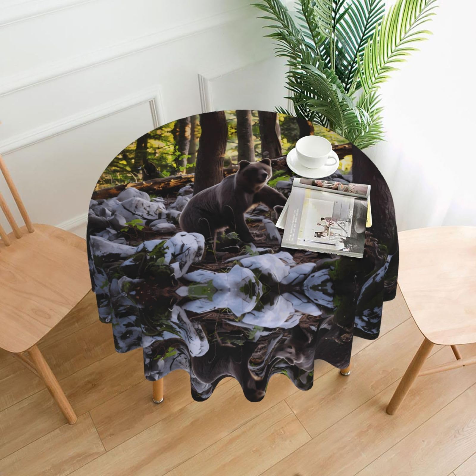 hhxvcv Rge And Small Black Bears Round Tablecloth – Dining Table Cover