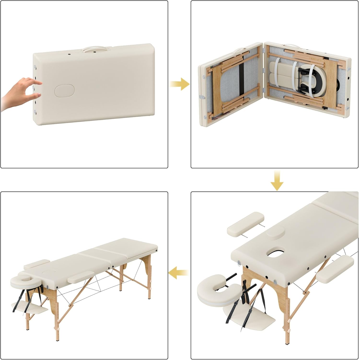 Lovinouse Portable Massage Table with Adjustable Headrest, Modern Massage Folding Table White, 3 Folding Lash Bed Adjustable Height, Portable Folded Bed with Non-Woven Bag for Tattoo, Spa,Chiropractic