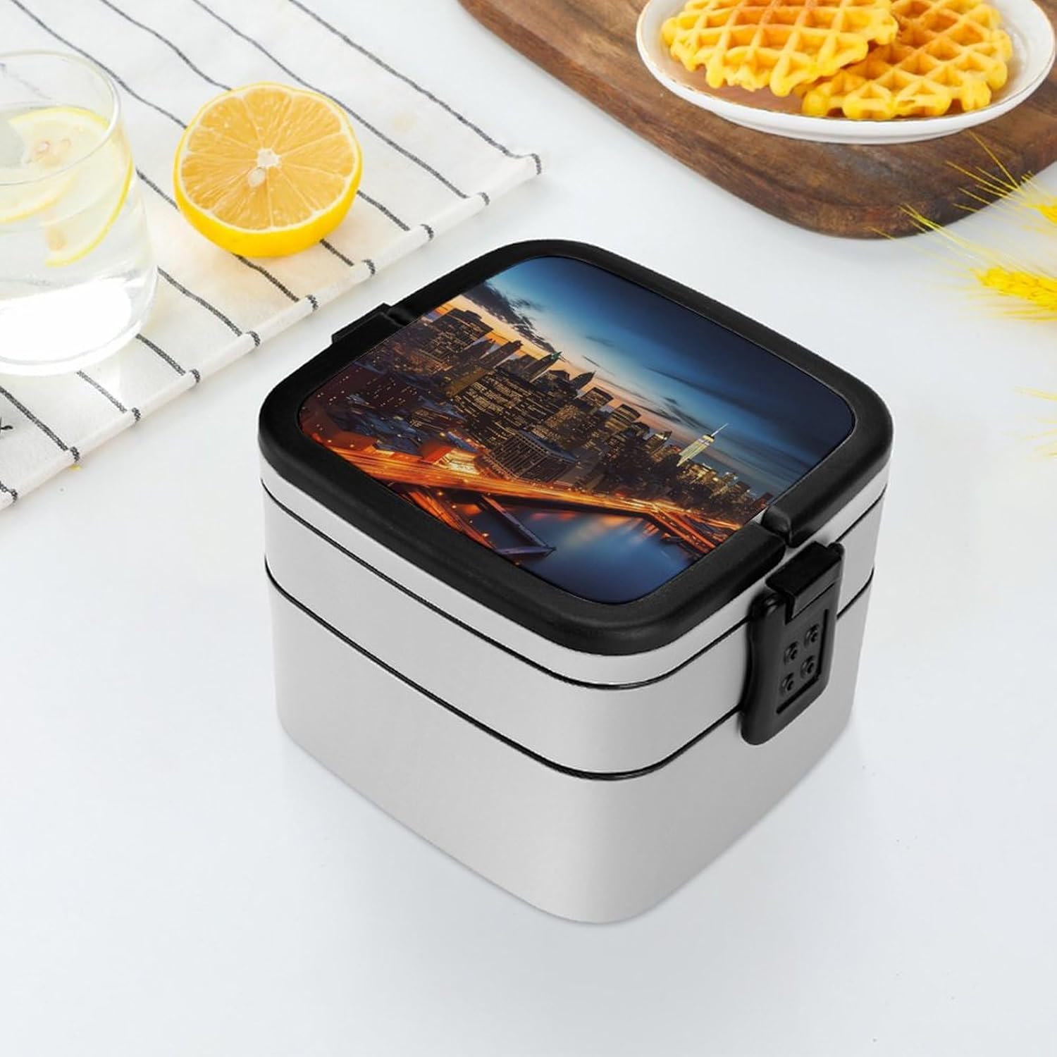 Adults Lunch Box Adult Bento Box Stackable Bento Box BPA-Free New York City Scenery Lunch Box Food Container Ideal for Meal Prep, Work, And On The Go