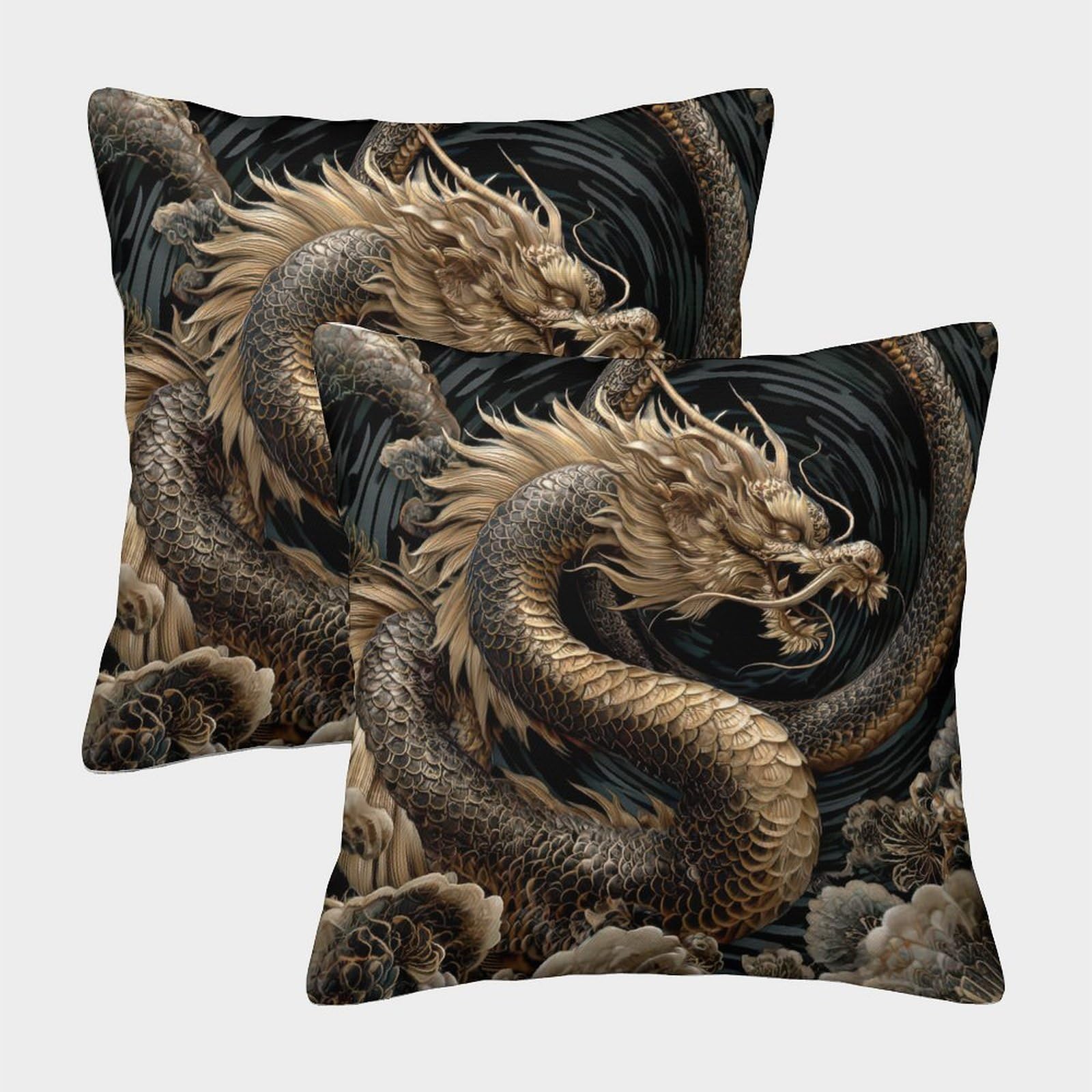 QFVANSIYO 3D Printed Oriental Dragon Pillowcase Microfiber Soft Bedroom Decor Asian Dragon Pillow Cover Breathable for Home Adult 50x50cm