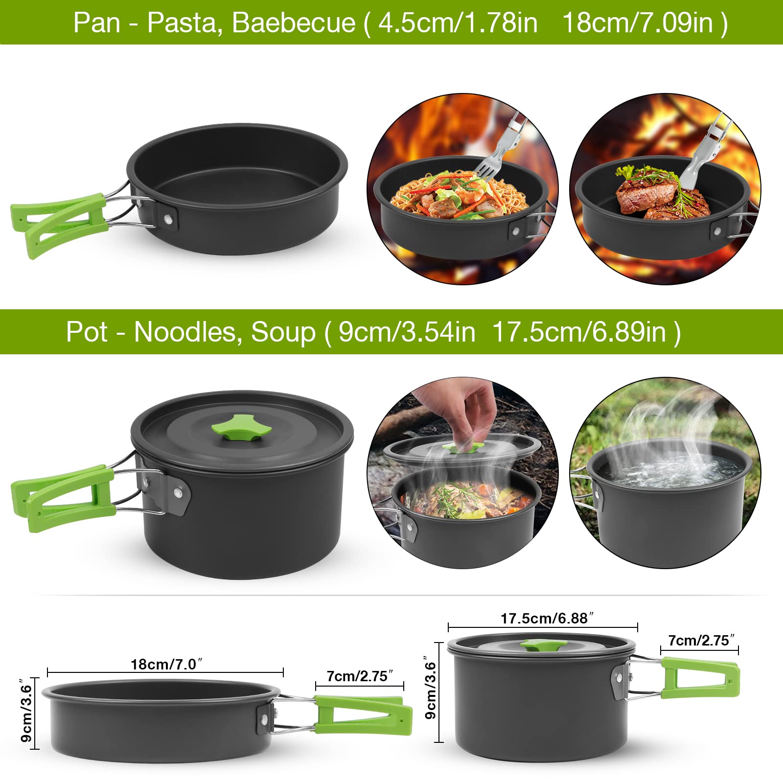 Juego de Cocina para Acampar, 14 Piezas Camping Cookware Outdoor Utensilios Cocina Camping Ollas de Aluminio Ligero Plegables Set de Ollas Camping, para 2-3 Personas Camping Senderismo