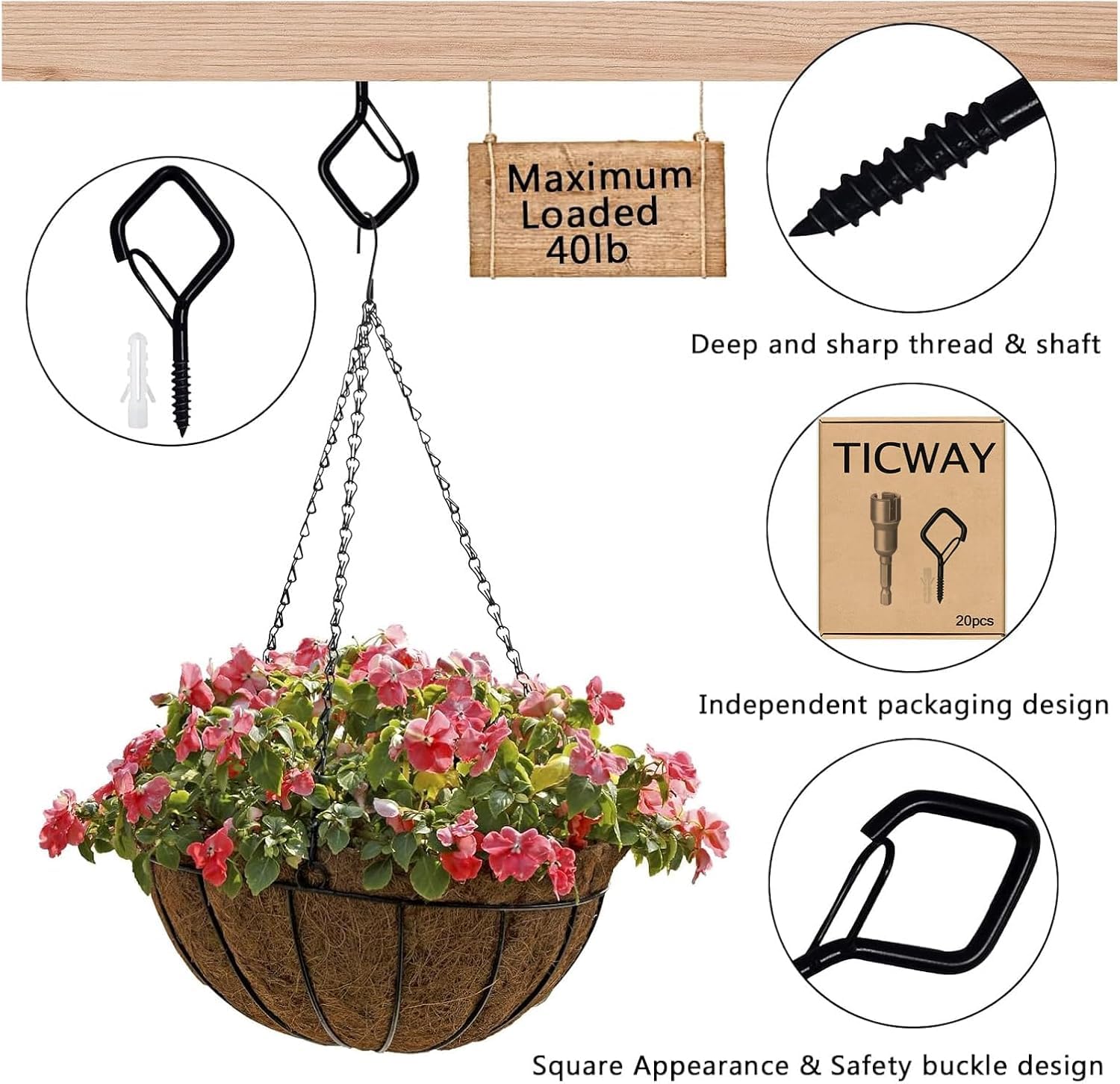 Ticway 12 PCS Q-Hanger Hooks for String Lights Ceiling Hangers for Plants & Wind Chimes - Image 3