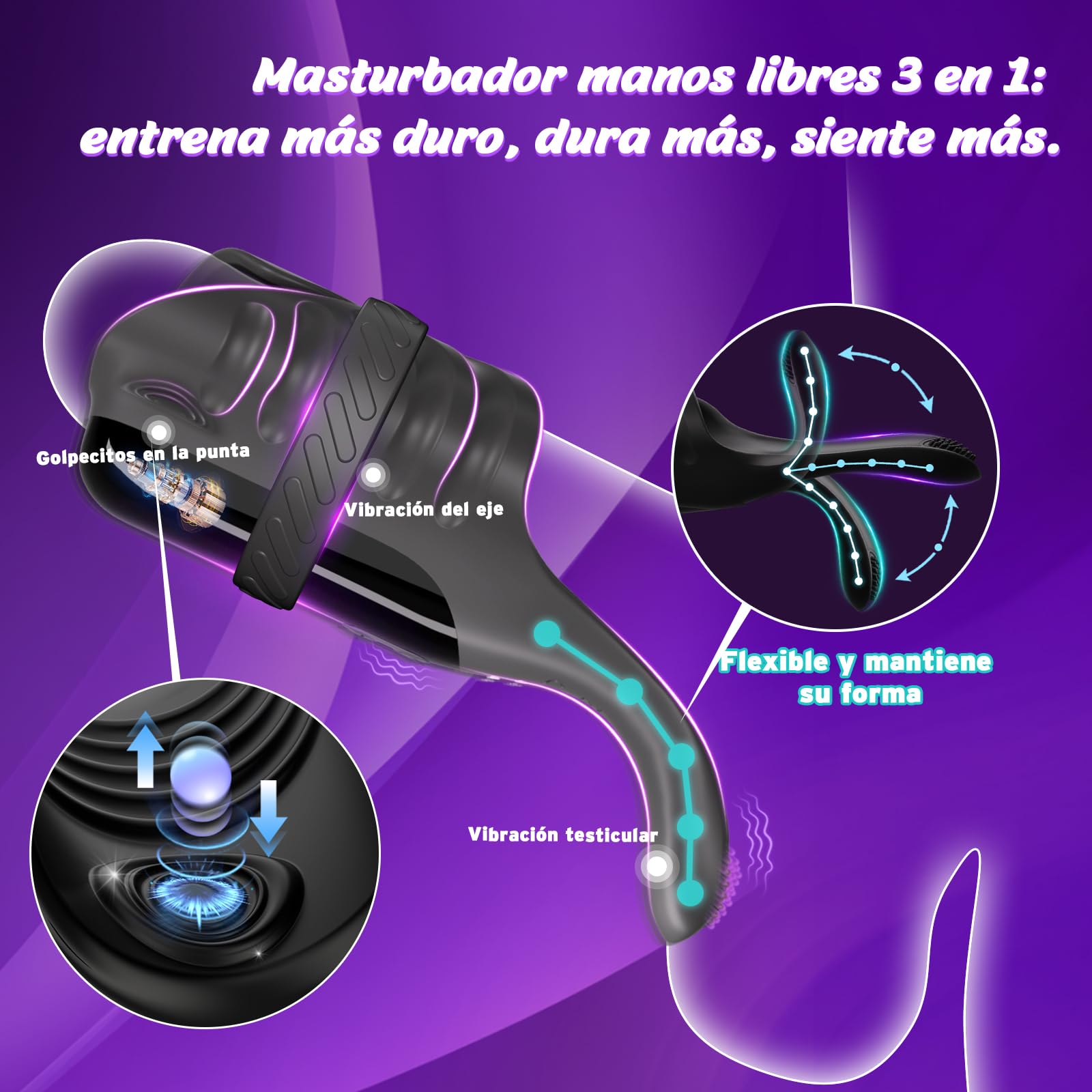 Masturbâteur Homme Mains Libres à Vibrations Par Tapotement Avec Vibromasseur De Testicules Ajustable, Masturbateurs Masculins Sex Toys, Masturbateur Sextoy Homme Automatique Avec Anneau Penien