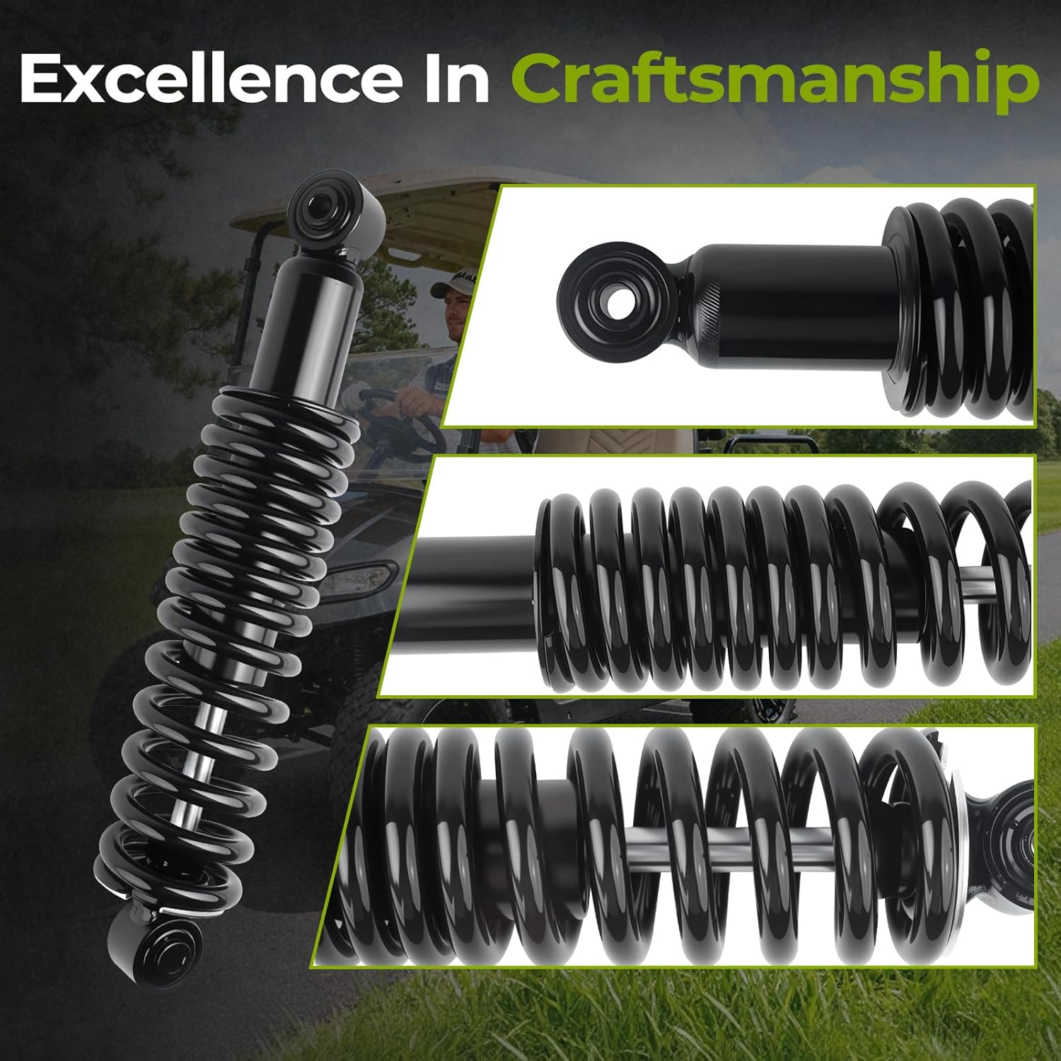 Rear Golf Cart Shock Absorbers Heavy Duty Compatible With Yamaha G29 Drive, G22, G20, G19, G16 and G14 Gas and Electric Golf Cart with Spring OEM# N4-F2210-00,JN3-F2210-00,Extended Length 14"