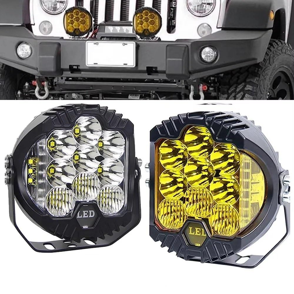 Faros Antiniebla Luz Antiniebla LED Adicional 7,5 Pulgadas Conducción Combinación Luces Auxiliares Focos Trabajo Camiones 12V 24V Para Jeep Todoterrenos 4x4 ATV UTV Luces Antiniebla(Yellow-5INCH-2PCS)