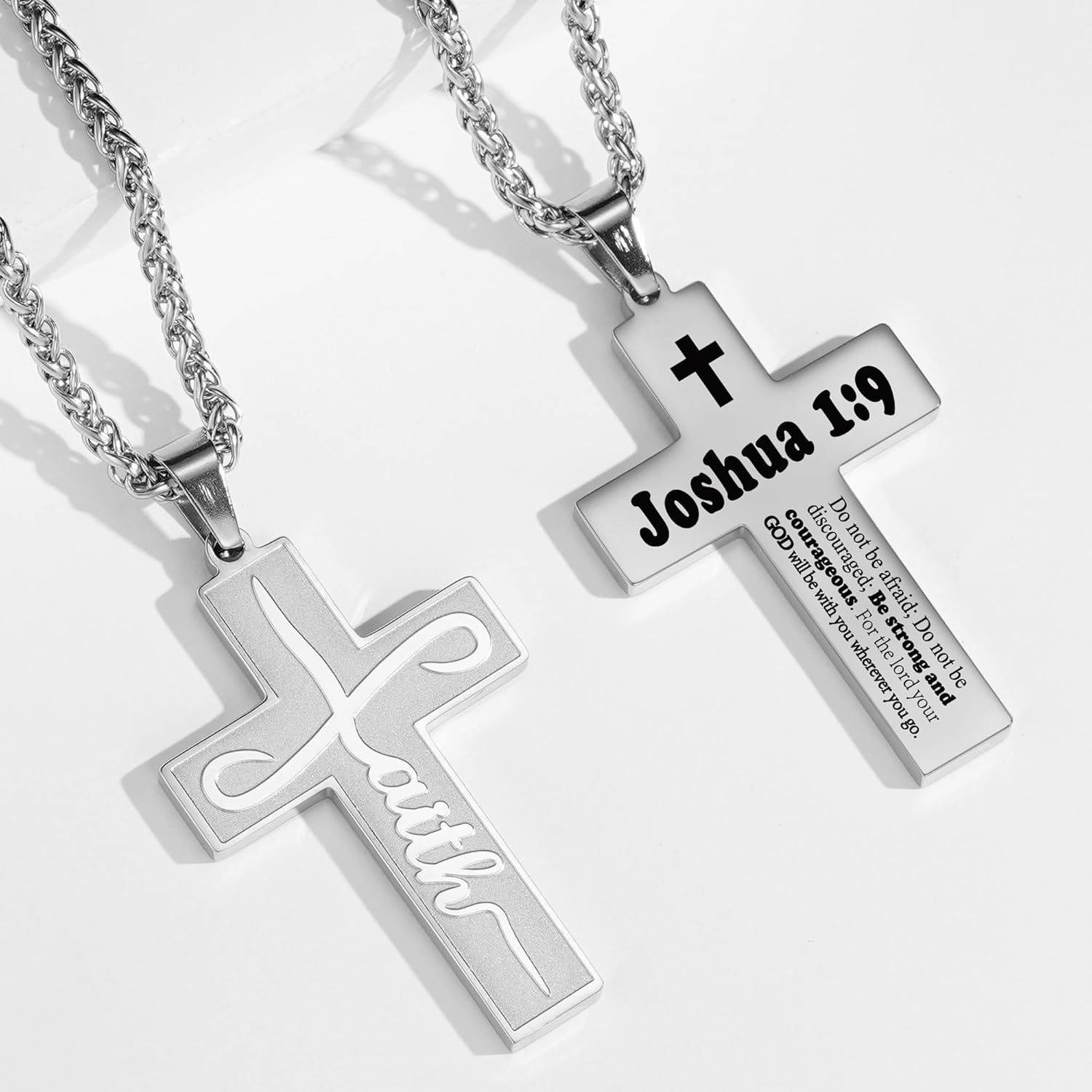 Faith Cross Necklace for Men Boys, Stainless Steel Cross Chain Pendant Necklace, Inspirational Bible Verse Christian Religious Easter Gifts Basket Stuffers - Image 2