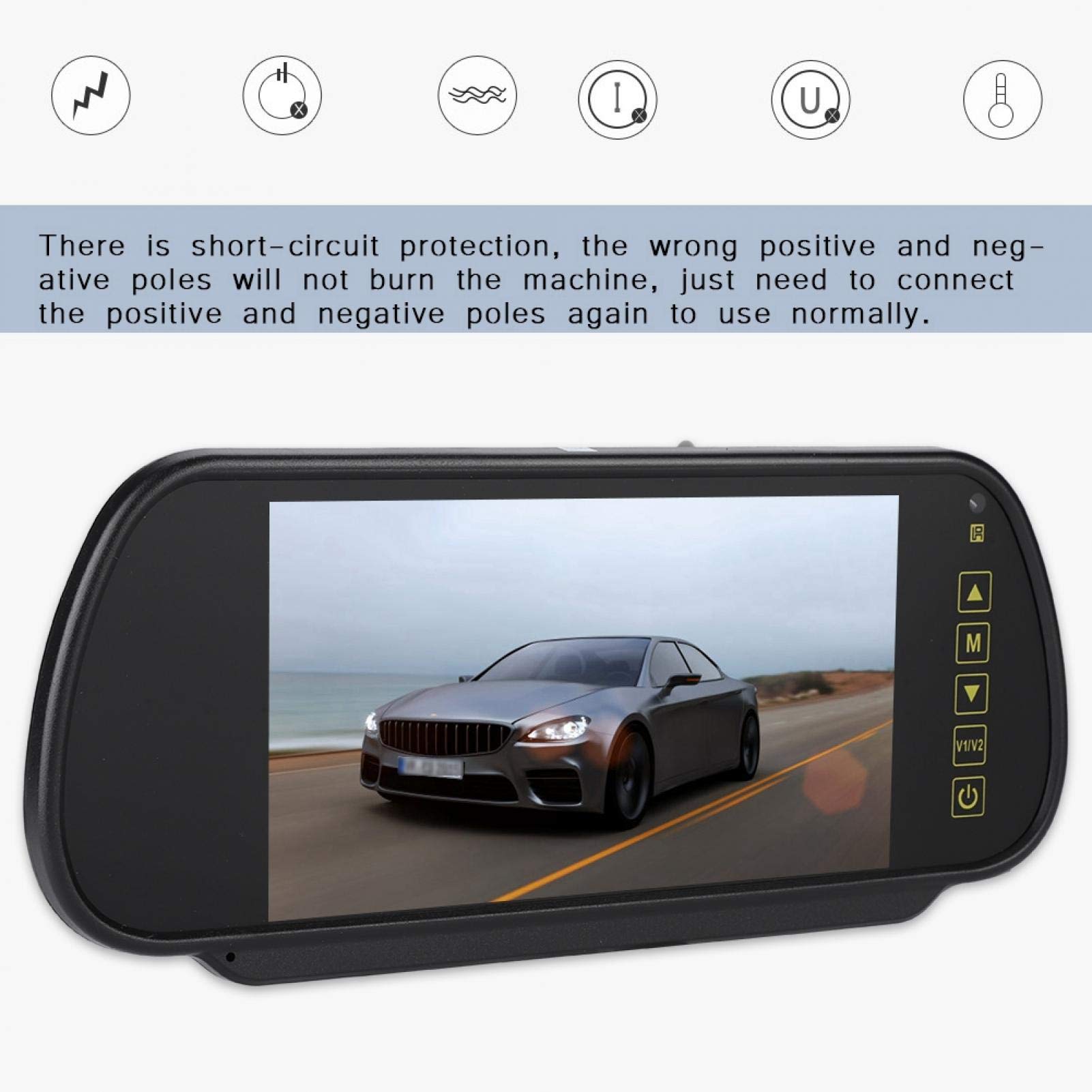 Specchietto Retrovisore per Auto da 7 Pollici, Colori HD 800 x 480 Schermo LCD Auto 7 Pollici Monitor per Retrocamera Auto, DVD Media Player