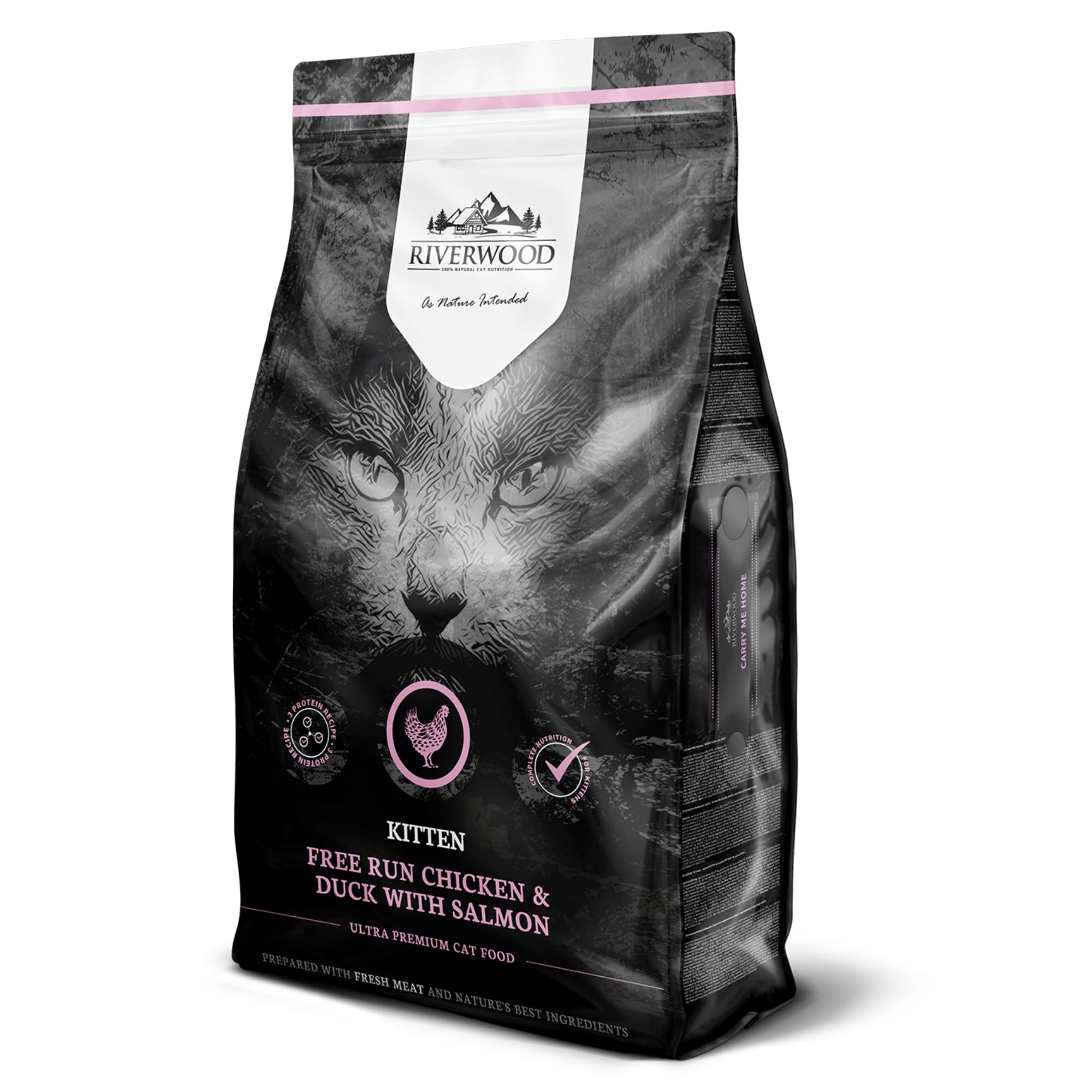 Riverwood Comida para gatos para gatitos, pollo y pato con salmón, alimentos secos sin granos ultra premium, alto contenido de carne, para gatitos de hasta 12 meses, 6 kg